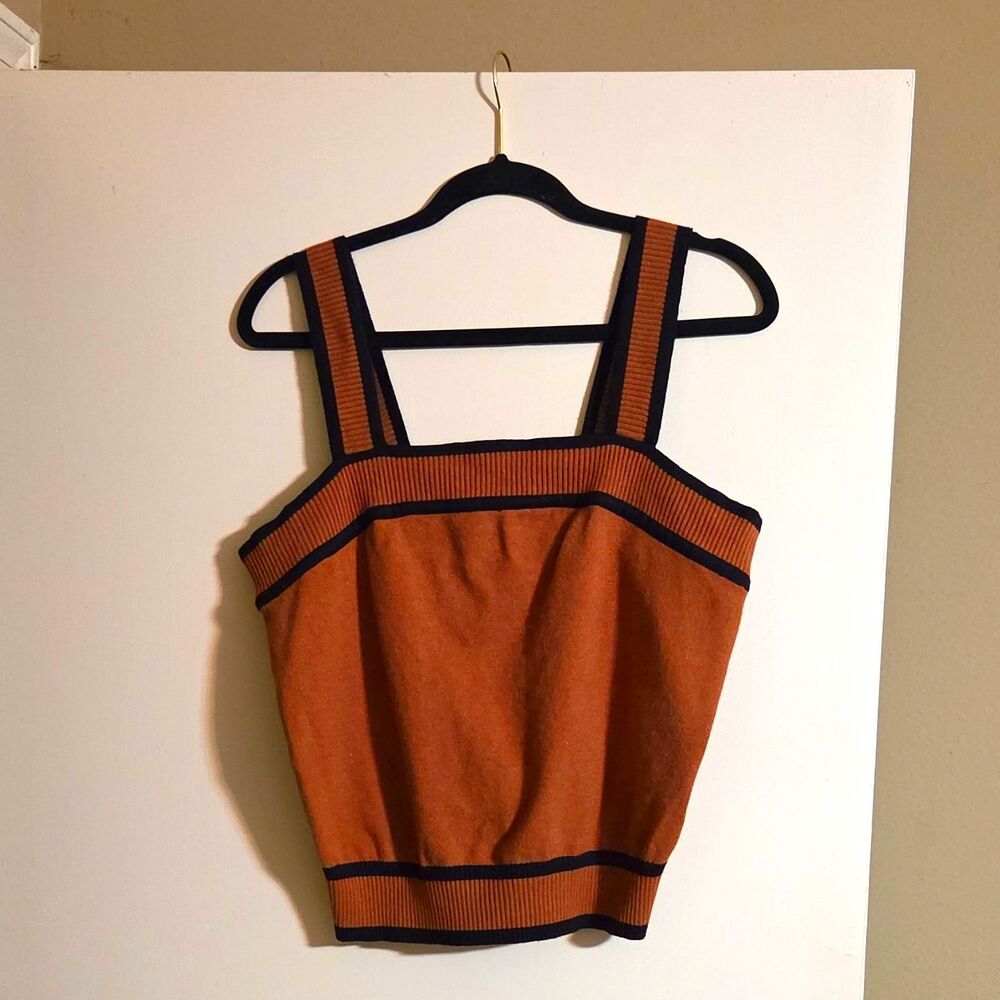 Dokotoo Brown/Black Colorblock Knit Square Neck Wide Strap Stretch Tank, 2XL